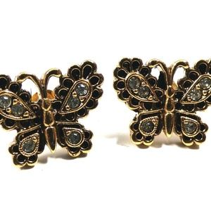 AVON gold tone & crystal CZ butterfly earrings